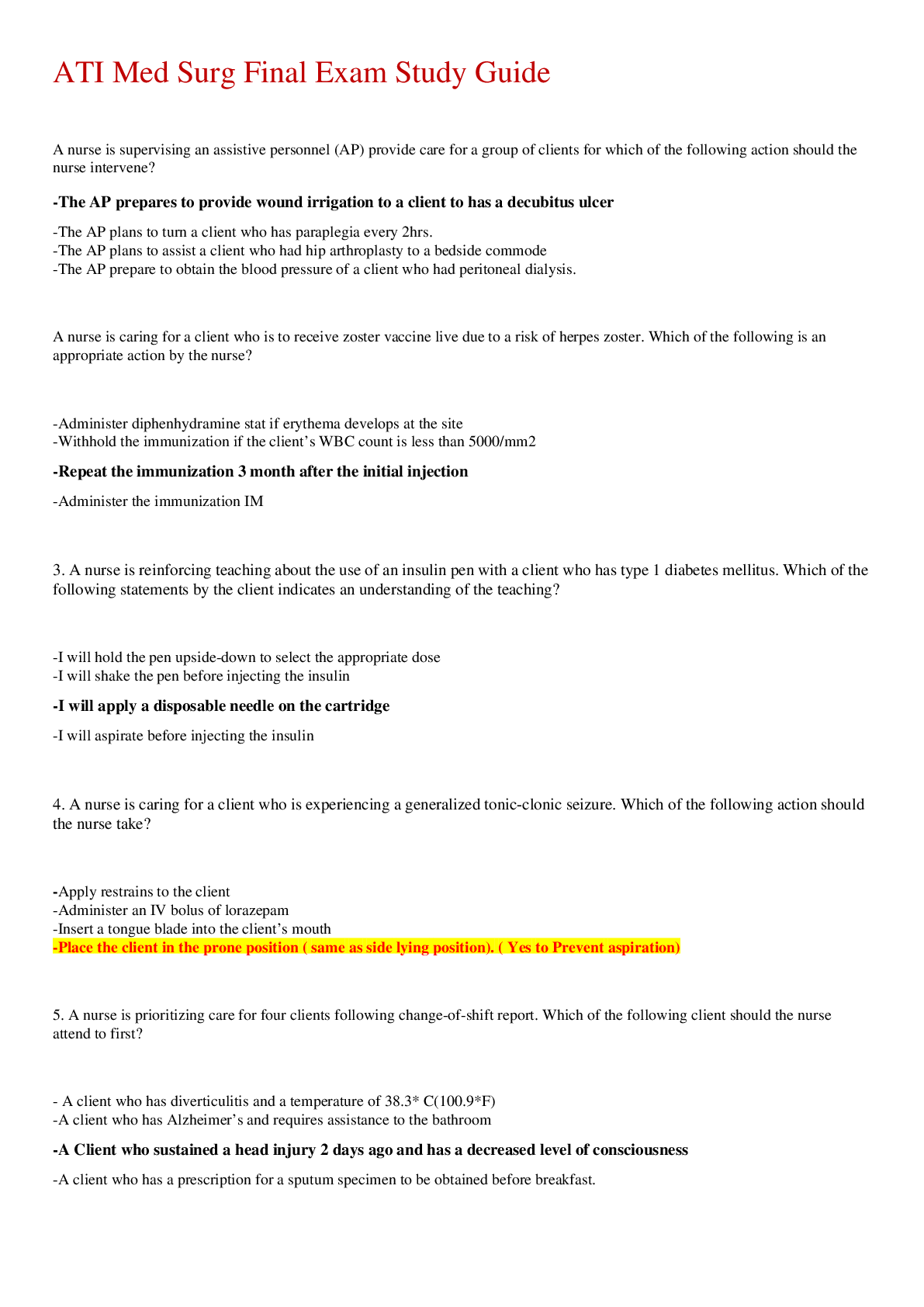 Preview image of ATI Med Surg Final Exam Study Guide document
